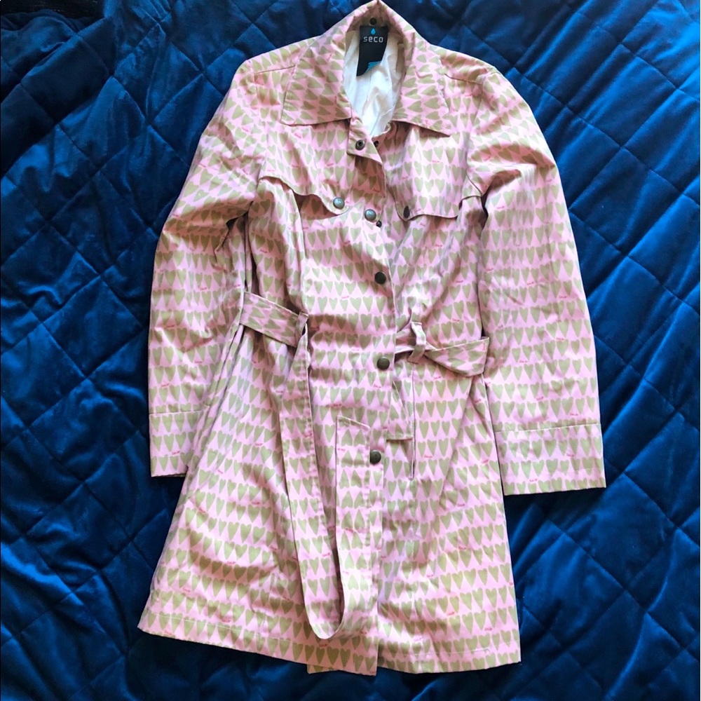 pink with brown hearts trench coat